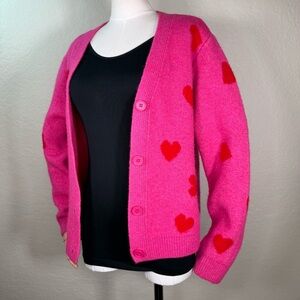 CeCe V-Neck Heart Jacquard Button Up Cardigan Sweater Size Large